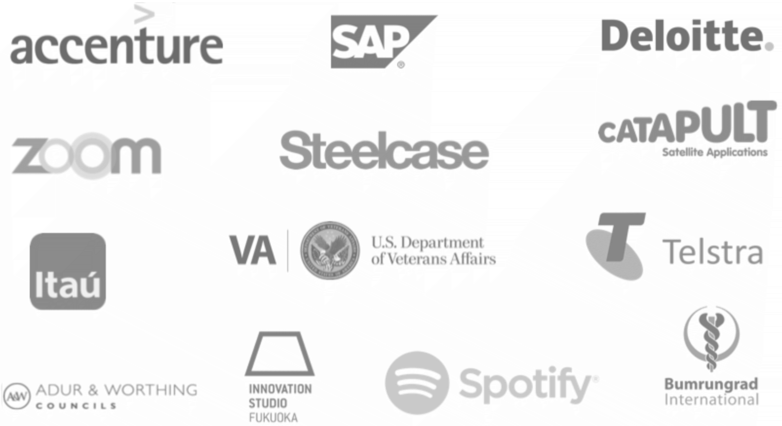 List of companies Emma has interviewed - Accenture, SAP, Deloitte, Zoom, Steelcase, Catapult, Itau, US Dept of Veteran Affairs, Tesltra, Adur and Worthing Councils, Innovation Studio Fukuoka, Spotify, Bumrumgrad Interational